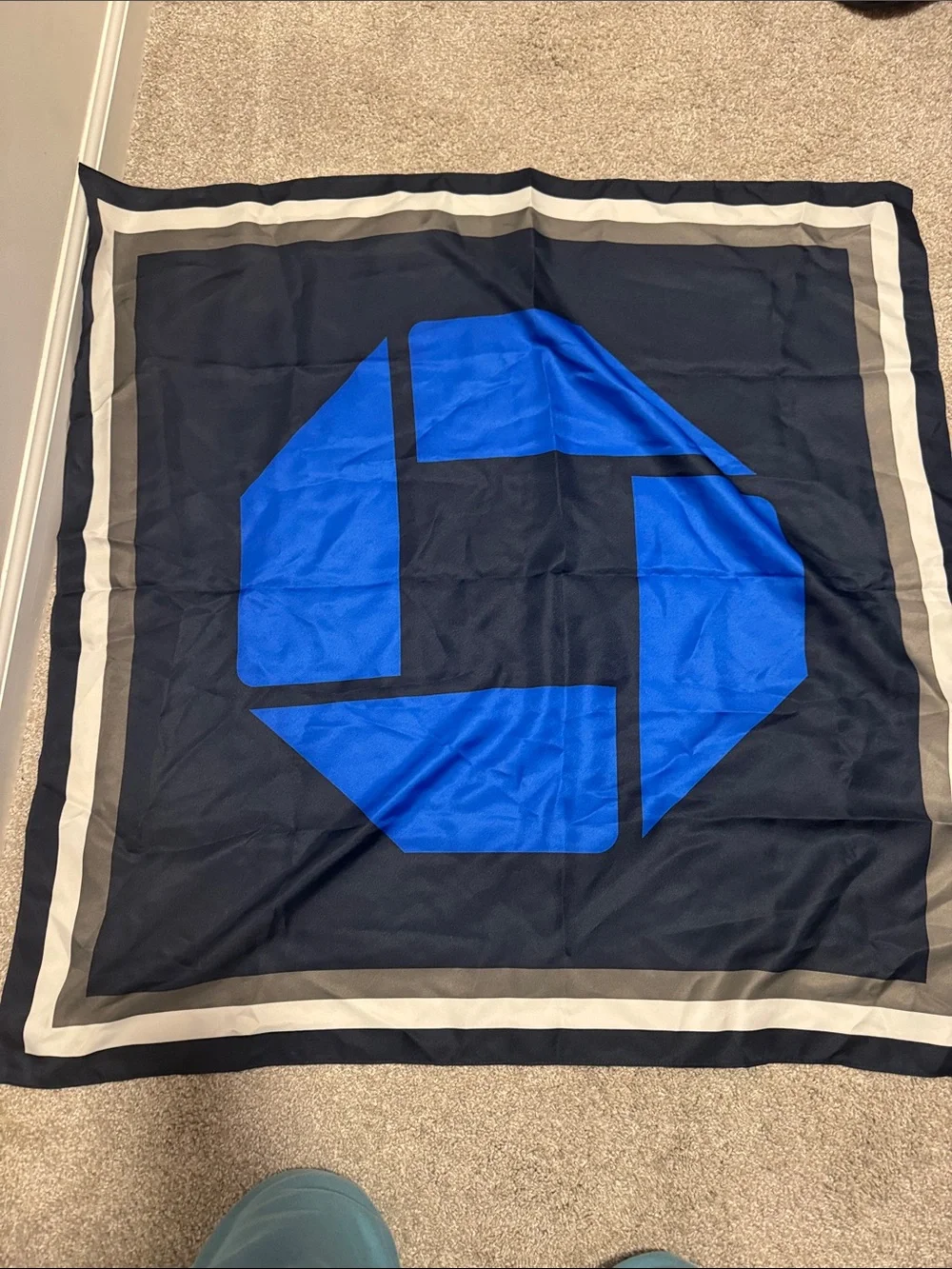 Lands' End Navy and Royal Blue Geometric Square Scarf